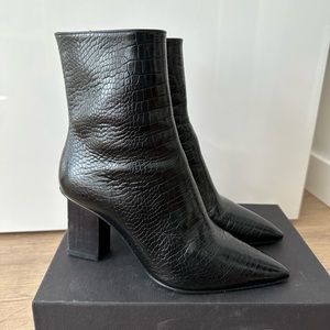 Freda Salvador high heel pointed toe boot Black Croc leather